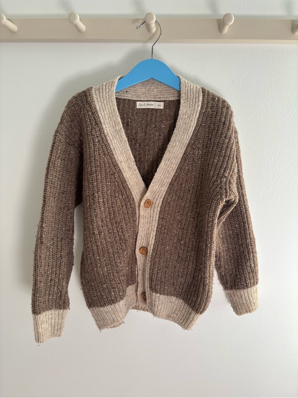 Children's Brown & Cream Ribbed Knit Cardigan Sweater